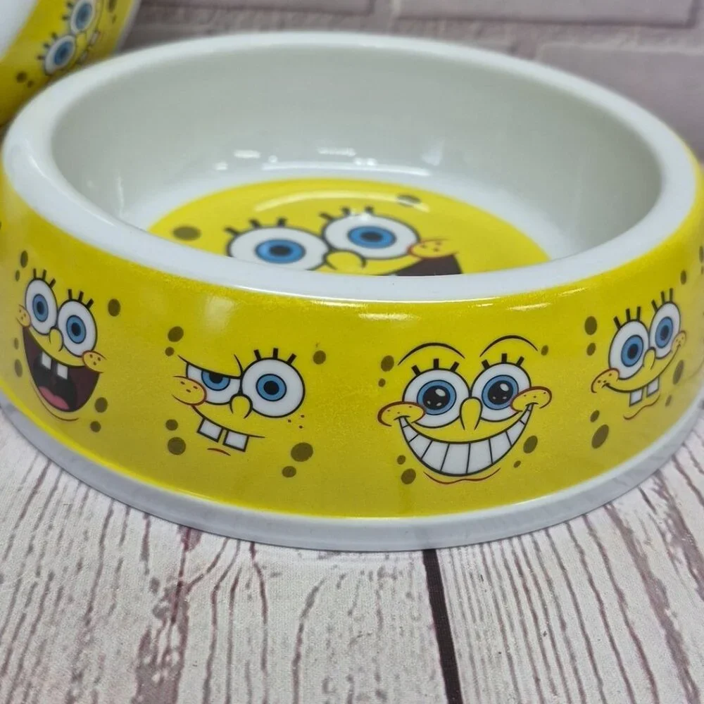 SpongeBob SquarePants Pet Bowl Dog Cat Food Water Dish, 7in Dia, Lot Of‎ 2
